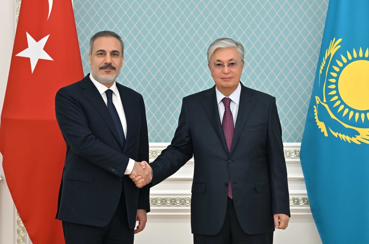 Kazakh President Kassym-Jomart Tokayev and Turkish Foreign Minister Hakan Fidan
